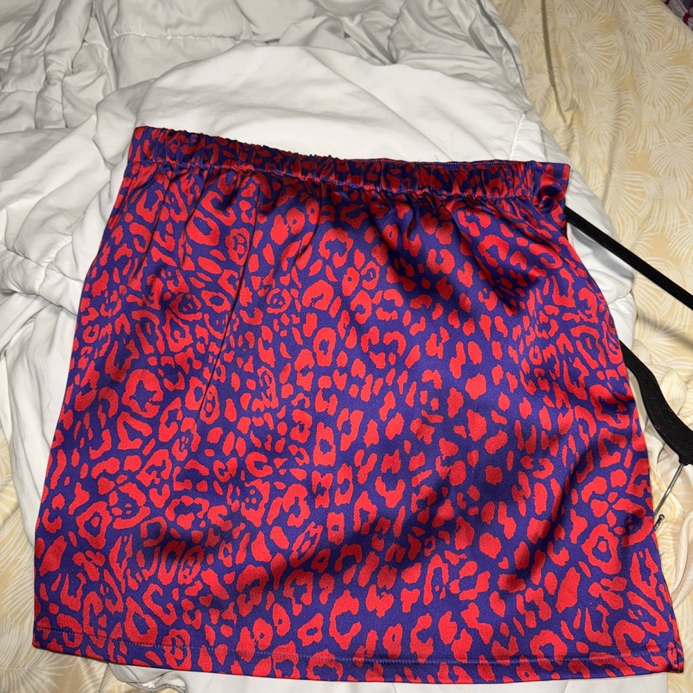 Vibrant Red and Blue Leopard Print Skirt